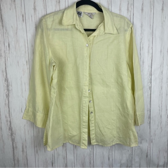 Edward 100% Irish linen yellow button down blouse - Picture 2 of 7